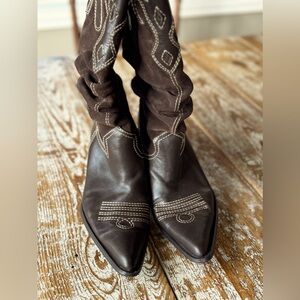 Brown leather and suede slouch cowboy boots women’s size 8